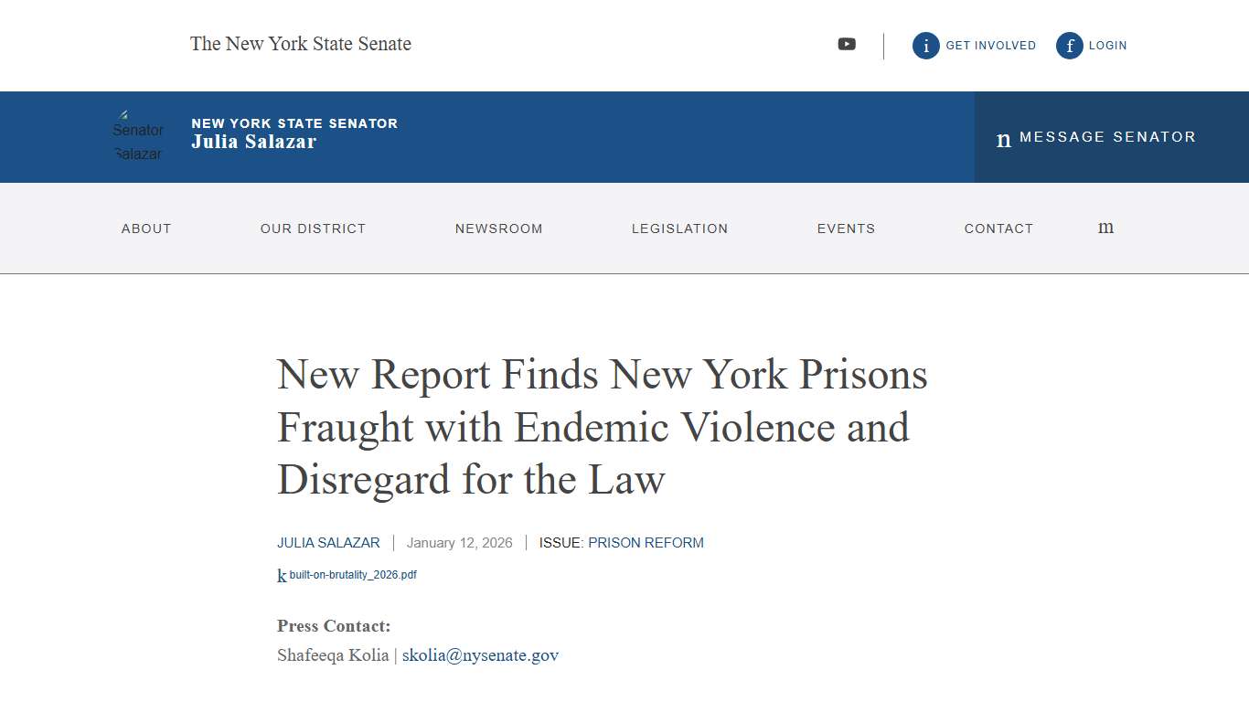 New Report Finds New York Prisons Fraught with Endemic Violence and Disregard for the Law | NYSenate.gov